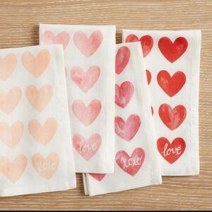 NWOT Pottery Barn Pink and White Linen Cotton Blend Set Of 8 Napkins